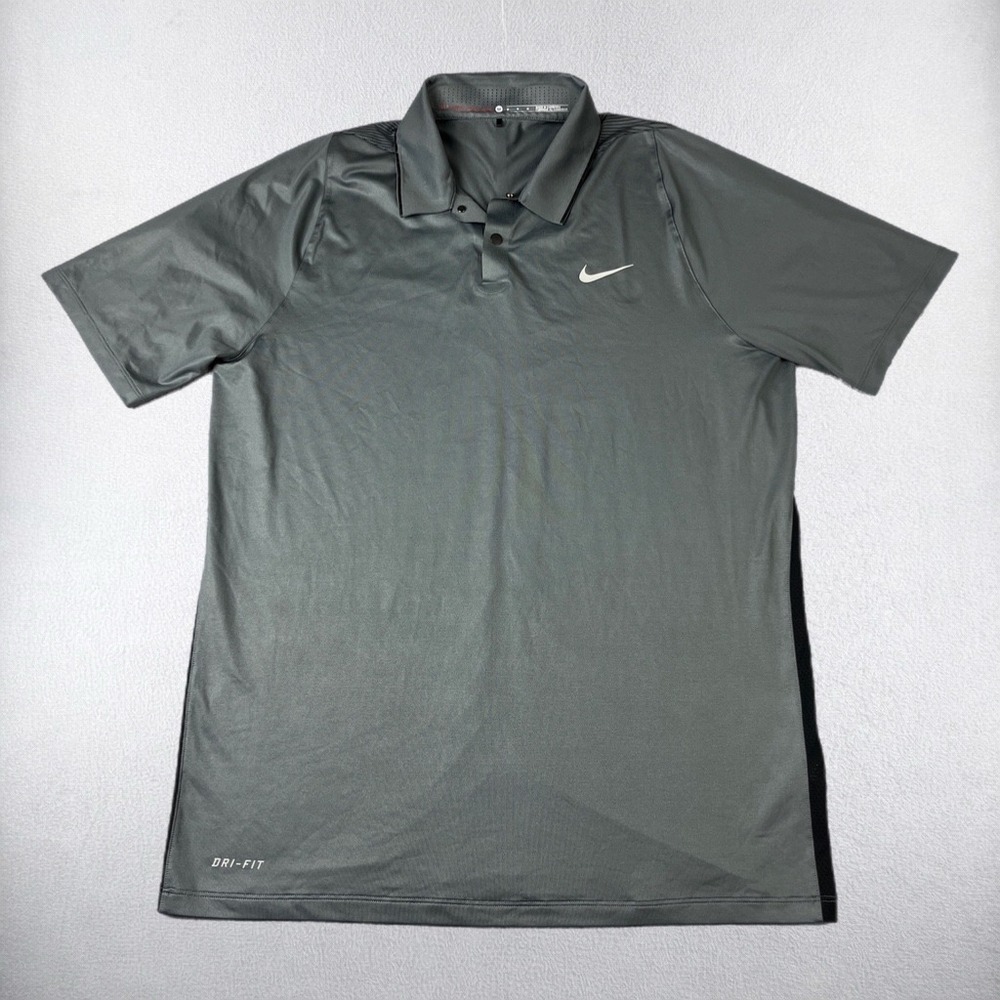 Nike Polo Mens Medium Gray Tiger Woods Collection Dri-Fit Golf Shirt 726189-021